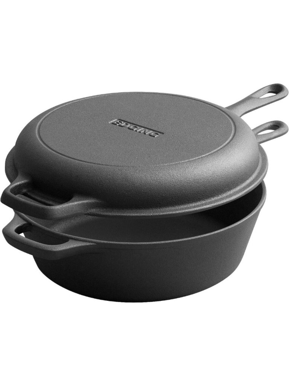 2-in-1 Pre-Seasoned Cast Iron Dutch Oven & Skillet Set - 10" Frying Pan, 3QT Pot